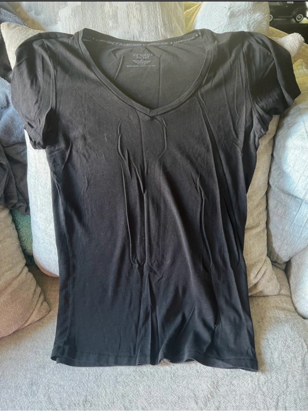 Victoria's Secret Black V-Neck Short Sleeve Tee